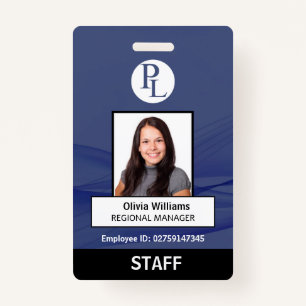 BLUE Custom Vertical Professional Staff Photo ID ID Badge