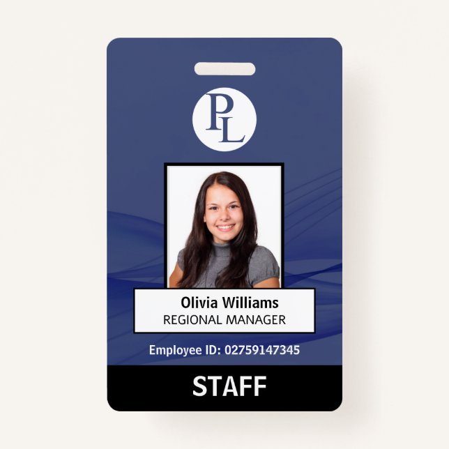 BLUE Custom Vertical Professional Staff Photo ID ID Badge (Front)