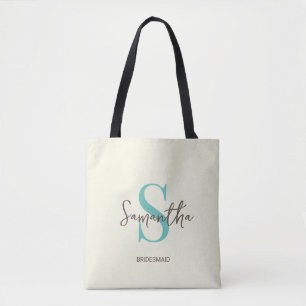 Blue Custom Wedding Bridesmaid Name Tote Bag