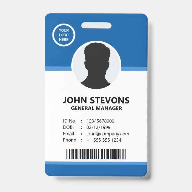 Blue Customisable Corporate Employee Logo Photo ID Badge (Front)