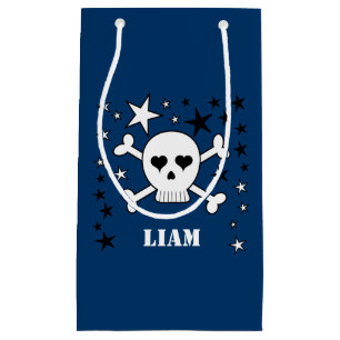 Blue Customisable Cute Skull and Crossbones Small Gift Bag