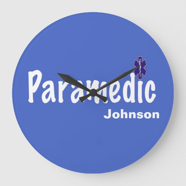 Blue Customisable Name Paramedic Large Clock (Front)