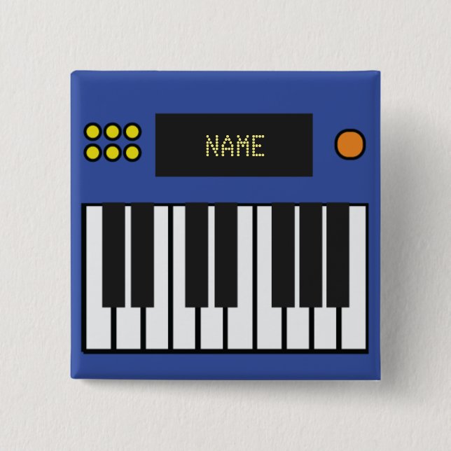 Blue Customisable Piano Keyboard Music 15 Cm Square Badge (Front)