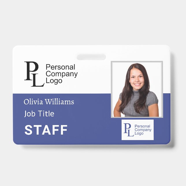 BLUE Customised Company Staff Photo Employee ID Badge (Front)