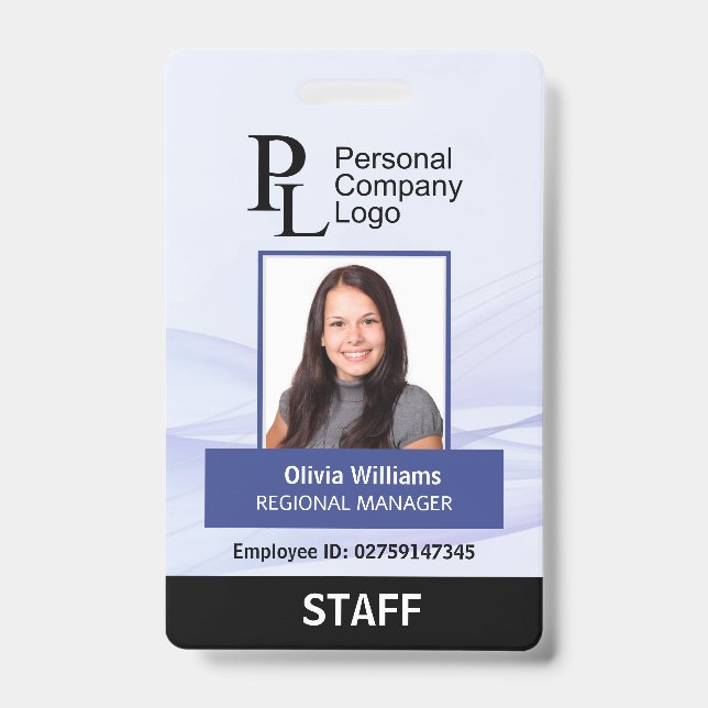 BLUE Customised Vertical Company Staff Photo ID Badge (Front)