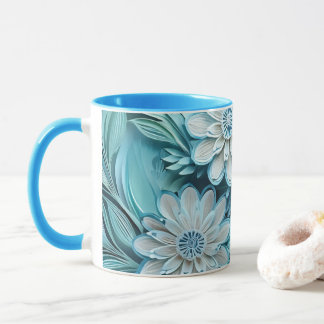 Blue Cut Paper Flowers Mug