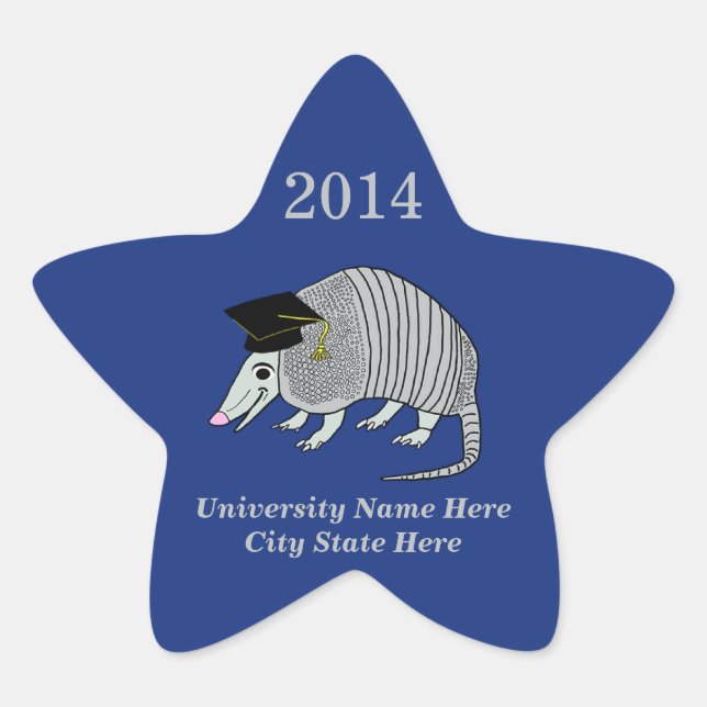 Blue Cute Armadillo Star Graduation Star Sticker (Front)