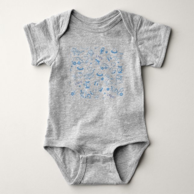 Blue Cute Baby Pattern T-Shirt Bodysuit (Front)