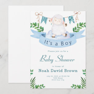 Blue Cute Baby Shower Invitation