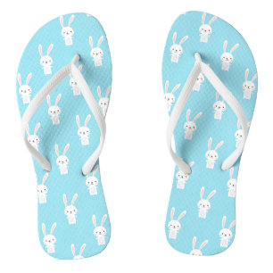 Blue Cute Bunny Rabbit Easter Holidays Pattern Thongs