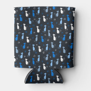 blue cute cat pattern can cooler