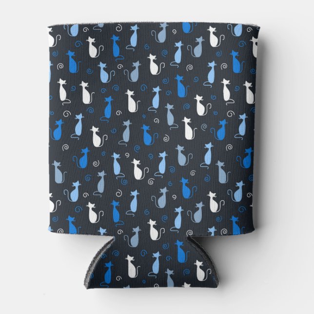 blue cute cat pattern can cooler (Front)