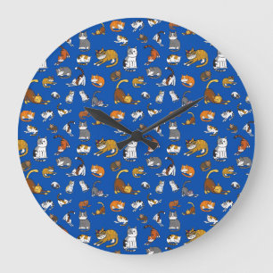 blue cute cat pattern design for cat lovers- large clock