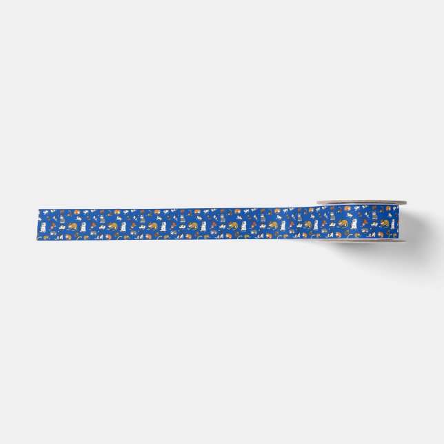 blue cute cat pattern design for cat lovers- satin ribbon (Front)