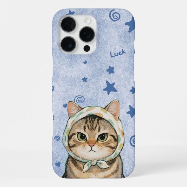 blue Cute Cat Phone Case Kawaii Kitten Aesthetic (Back)