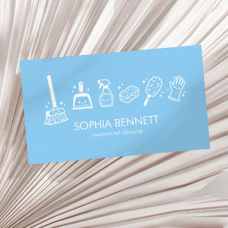 Blue Cute Cleaning Tools Custom Business Card