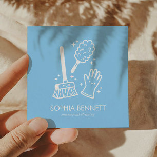 Blue Cute Cleaning Tools Custom Square Business Card