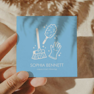 Blue Cute Cleaning Tools Custom Square Business Card