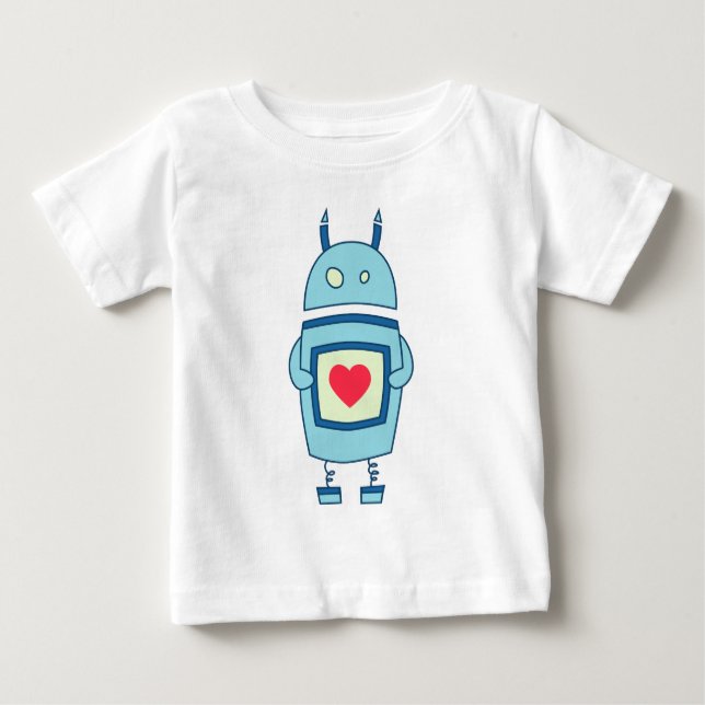 Blue Cute Clumsy Robot With Heart Baby Baby T-Shirt (Front)