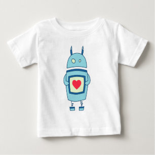 Blue Cute Clumsy Robot With Heart Baby T-Shirt