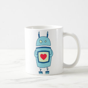 Blue Cute Clumsy Robot With Heart Coffee Mug