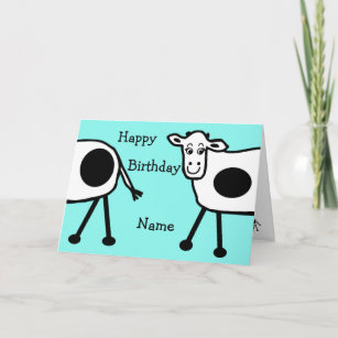 Blue Cute Cows Funny Cartoon Birthday Card