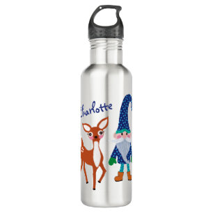 Blue Cute Deer Personalised Christmas Gnome 710 Ml Water Bottle