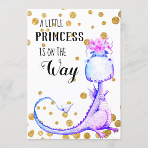 *~* Blue Cute Dragon Baby Girl Shower Invitation