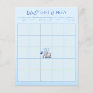 Blue Cute Elephant Baby Boy Shower Bingo Game