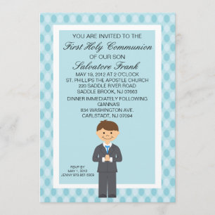 Blue Cute First  Communion Boy Invitation
