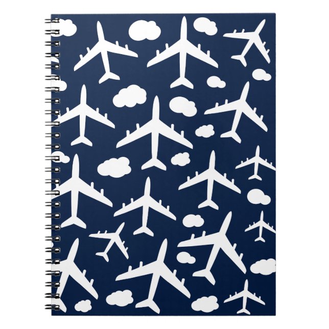 Blue cute flying aeroplanes aircraft  notebook (Front)