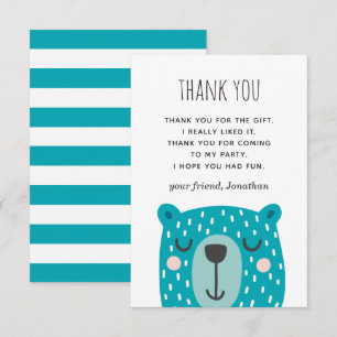 Blue cute funny bear. Animal kids boy birthday Thank You Card