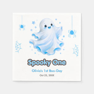Blue Cute Ghost Spooky One Halloween 1st Birthday Napkin
