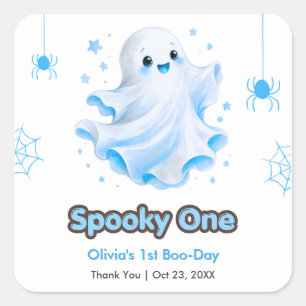 Blue Cute Ghost Spooky One Halloween 1st Birthday Square Sticker