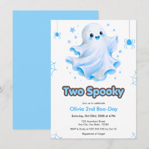 Blue Cute Ghost Two Spooky Halloween 2nd Birthday  Invitation