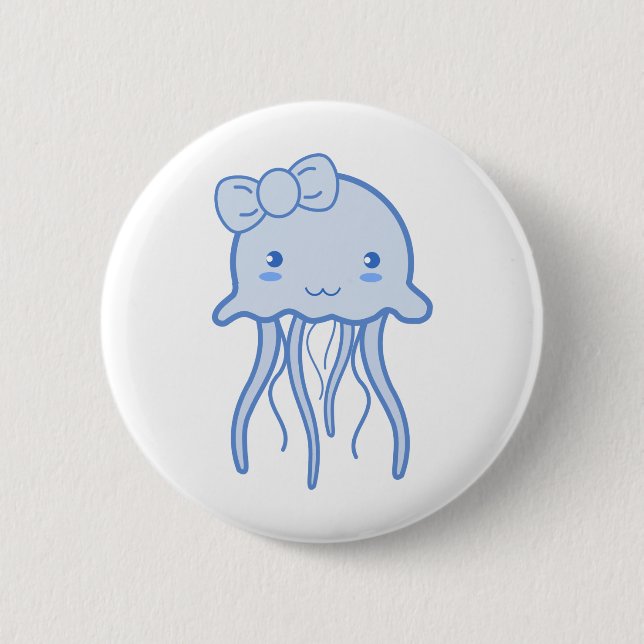 Blue Cute Jellyfish 6 Cm Round Badge (Front)