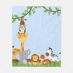 Blue Cute Jungle Baby Animal Fleece Blanket