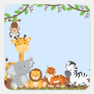 Blue Cute Jungle Baby Animal Sticker