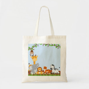 Blue Cute Jungle Baby Animals Tote Bags
