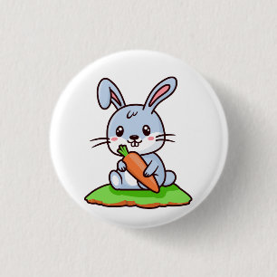 Blue Cute Kawaii Bunny with Carrot 3 Cm Round Badge