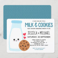 Blue Cute Kawaii Milk And Cookies Baby Shower