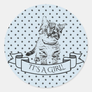 Blue Cute Kitten Cat  Baby Shower Classic Round Sticker