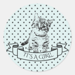 Blue Cute Kitten Cat Baby Shower Classic Round Sticker