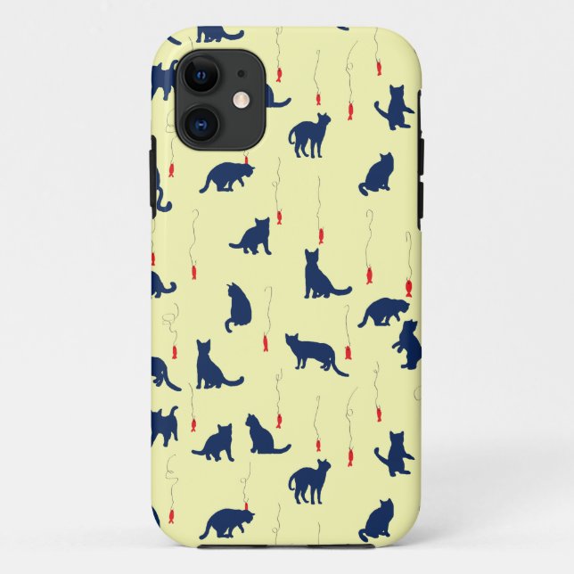 Blue cute kittens and red fishes Case-Mate iPhone case (Back)