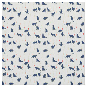 Blue cute kittens and red fishes fabric