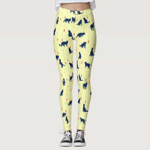 Blue cute kittens and red fishes leggings
