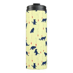 Blue cute kittens and red fishes thermal tumbler