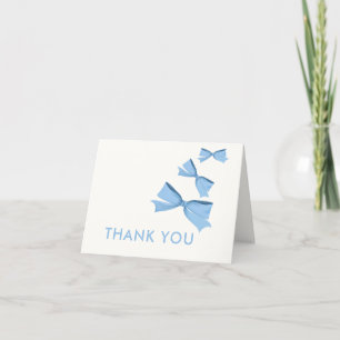Blue Cute Little Bow Boy Baby Shower Thank You Card