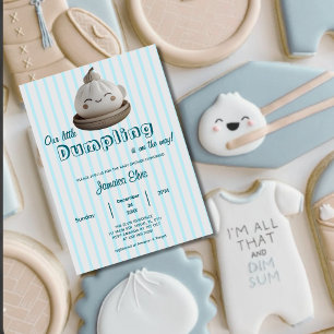 Blue Cute Little Dumpling Baby Shower Invitation 