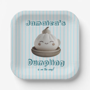 Blue Cute Little Dumpling On the Way Paper Plate